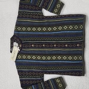 Vintage Cherry Lewis 100% Wool Multi Color Cardigan Rare New With Tags
